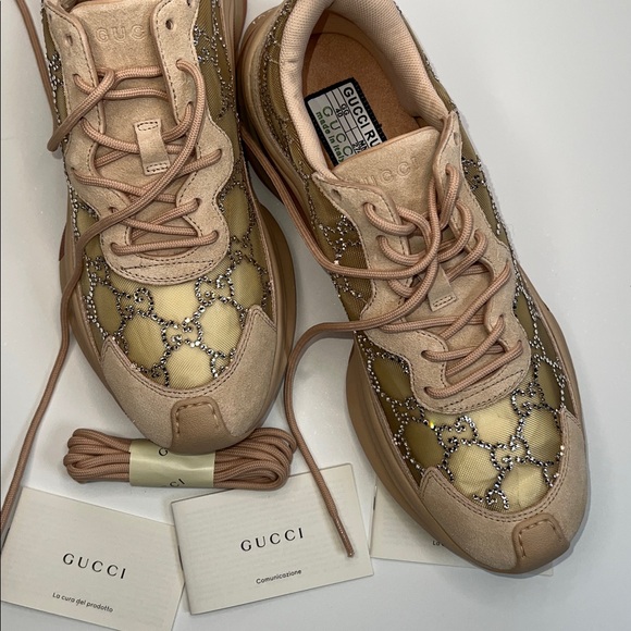 💖NWT GUCCI TELA GG CRYSTAL MESH RUNNER WOMENS SNEAKERS BEIGE IT40 - Picture 10 of 17